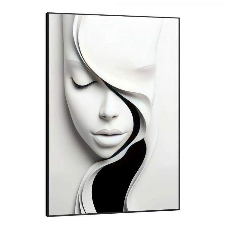 Quadro Decorativo Arte Minimalista Mulher Branca com Detalhe Preto