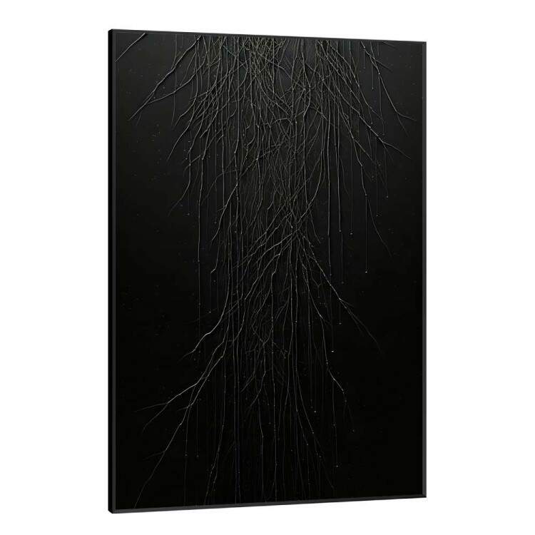 Quadro Decorativo Arte Minimalista Riscos Brancos Fundo Preto