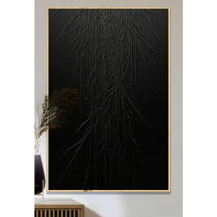 Quadro Decorativo Arte Minimalista Riscos Brancos Fundo Preto