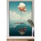 Quadro Decorativo Cena Minimalista Nuvens com Linhas Refletindo em Rio