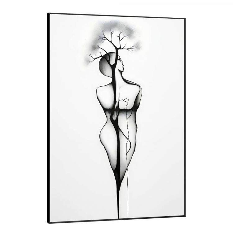 Quadro Decorativo Desenho Minimalista Raiz de rvore Dentro de Mulher