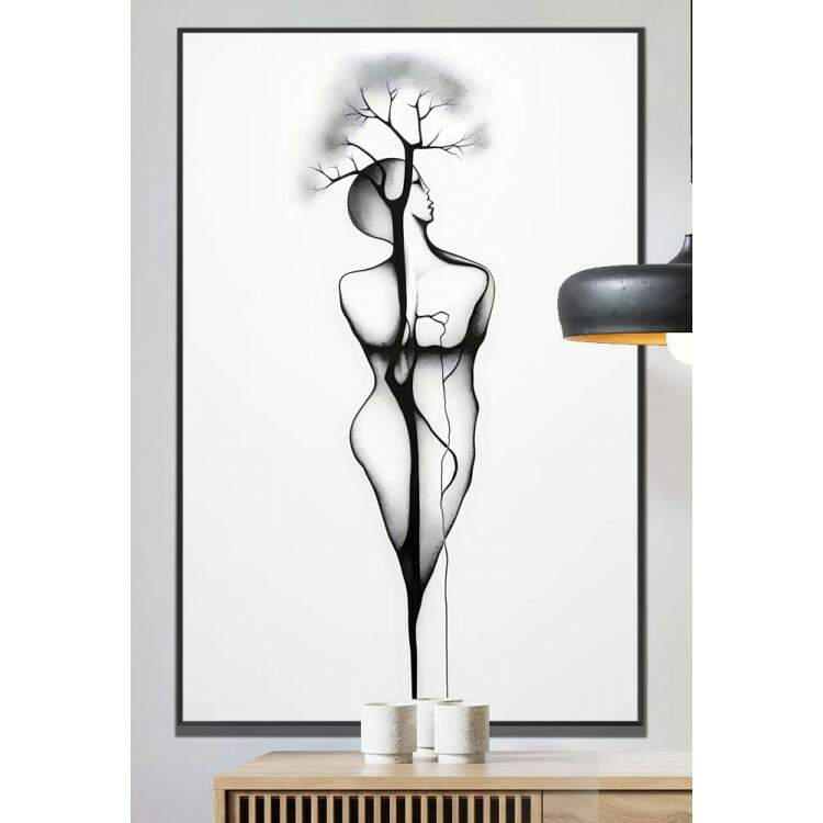 Quadro Decorativo Desenho Minimalista Raiz de rvore Dentro de Mulher