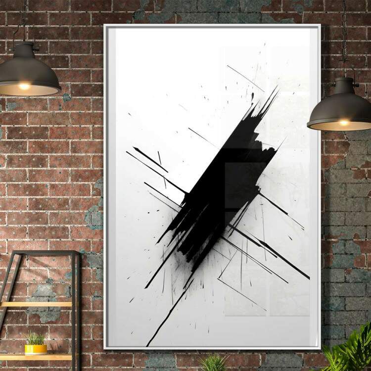 Quadro Decorativo Minimalista Detalhe Preto Fundo Branco