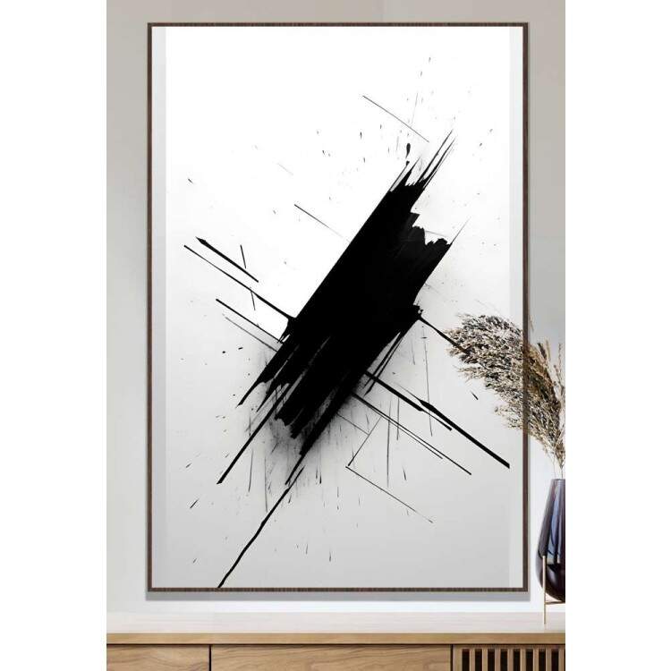 Quadro Decorativo Minimalista Detalhe Preto Fundo Branco