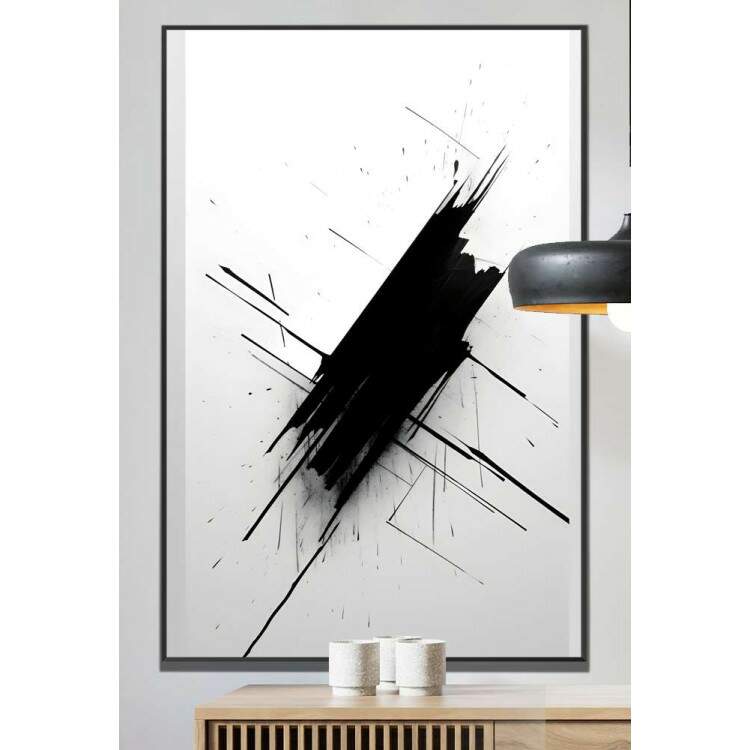 Quadro Decorativo Minimalista Detalhe Preto Fundo Branco
