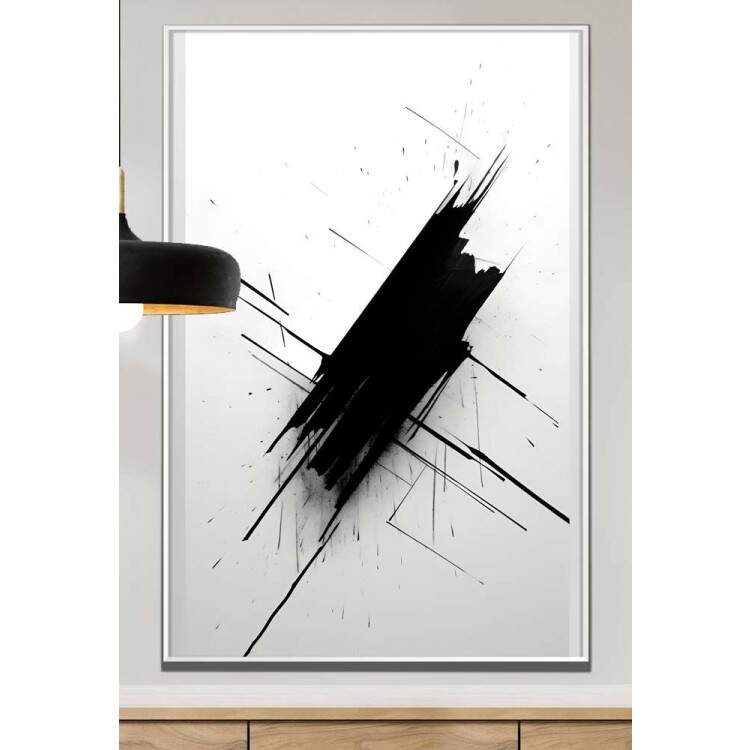 Quadro Decorativo Minimalista Detalhe Preto Fundo Branco