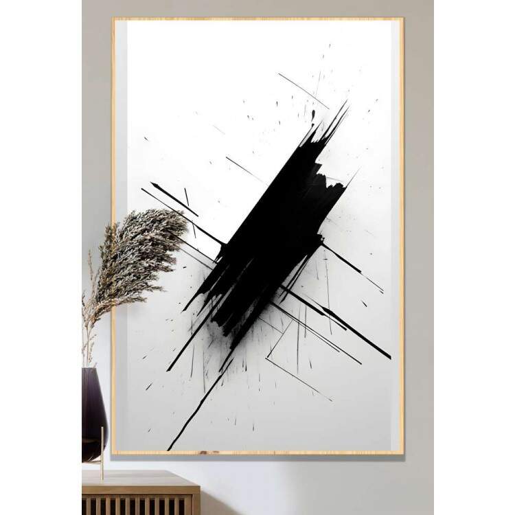 Quadro Decorativo Minimalista Detalhe Preto Fundo Branco