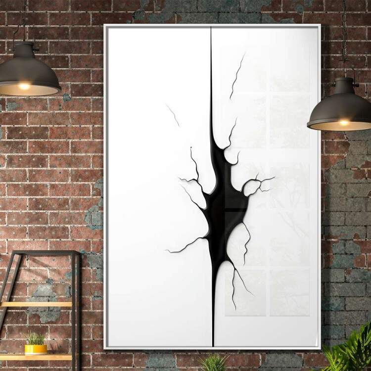 Quadro Decorativo Minimalista Estilo Trincado Preto