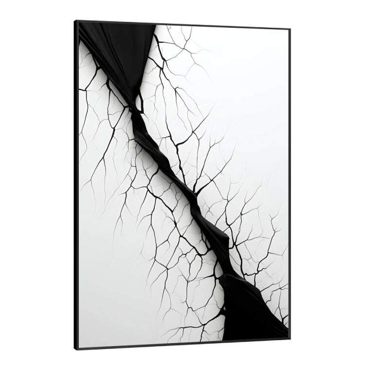 Quadro Decorativo Minimalista Estilo Trincados Pretos Fundo Branco