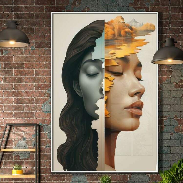 Quadro Decorativo Minimalista Metade De Mulheres com Detalhe de Paisagem