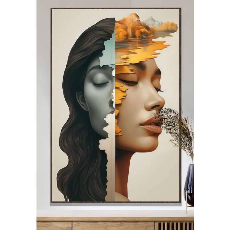 Quadro Decorativo Minimalista Metade De Mulheres com Detalhe de Paisagem