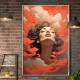 Quadro Decorativo Minimalista Mulher nas Nuvens Com Detalhes Vermelhos