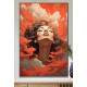 Quadro Decorativo Minimalista Mulher nas Nuvens Com Detalhes Vermelhos