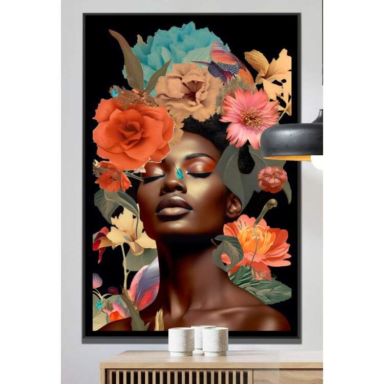 Quadro Decorativo Colagem de Flores Black Woman