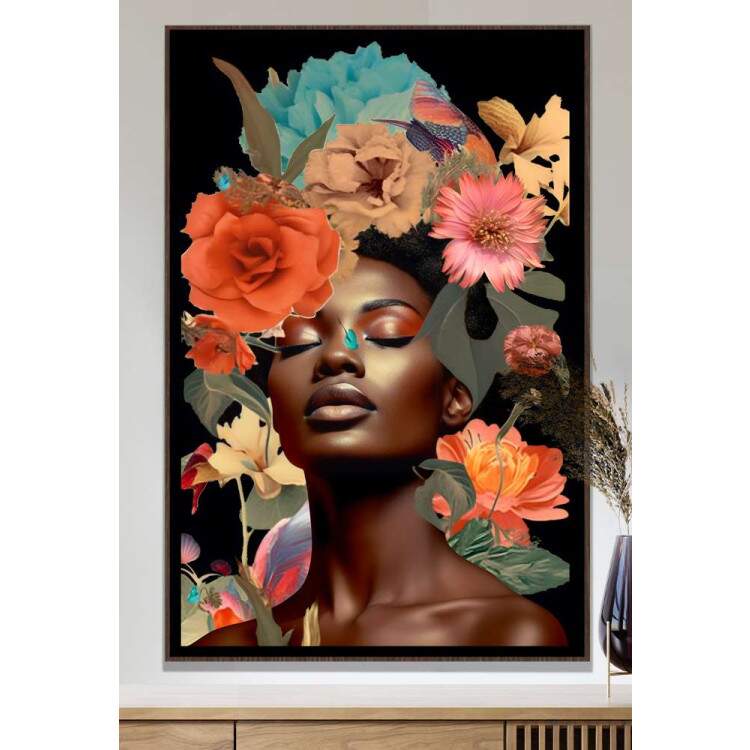 Quadro Decorativo Colagem de Flores Black Woman