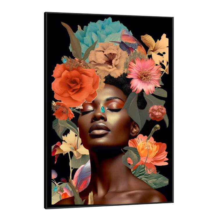 Quadro Decorativo Colagem de Flores Black Woman