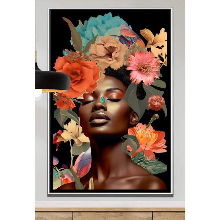 Quadro Decorativo Colagem de Flores Black Woman