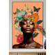 Quadro Decorativo Colagem de Flores com Borboletas Black Woman