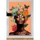 Quadro Decorativo Colagem de Flores com Borboletas Black Woman