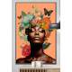 Quadro Decorativo Colagem de Flores com Borboletas Black Woman