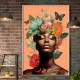 Quadro Decorativo Colagem de Flores com Borboletas Black Woman