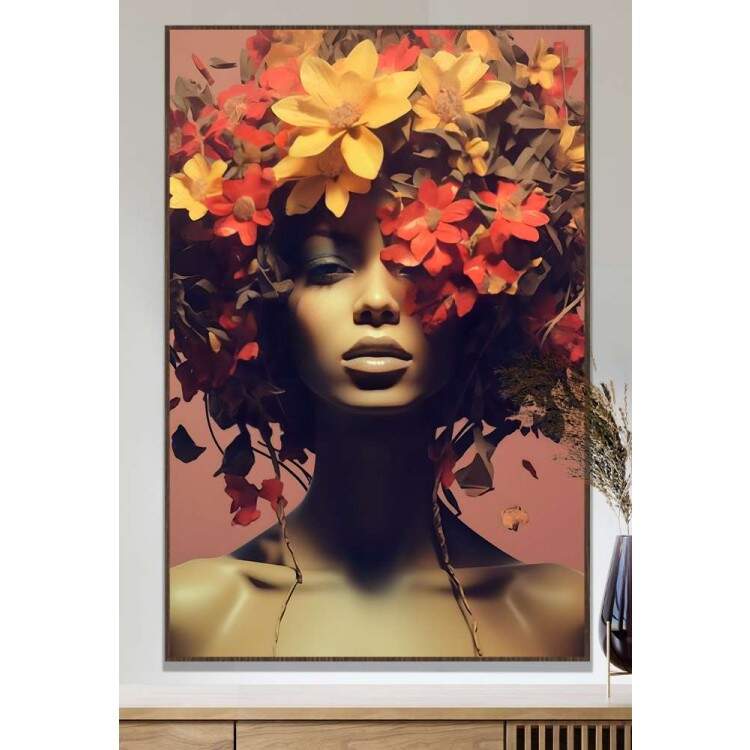 Quadro Decorativo Colagem de Flores em Cabelo Black Woman