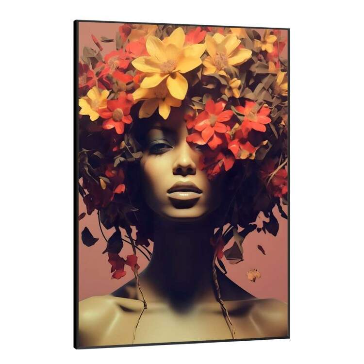 Quadro Decorativo Colagem de Flores em Cabelo Black Woman