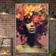 Quadro Decorativo Colagem de Flores em Cabelo Black Woman