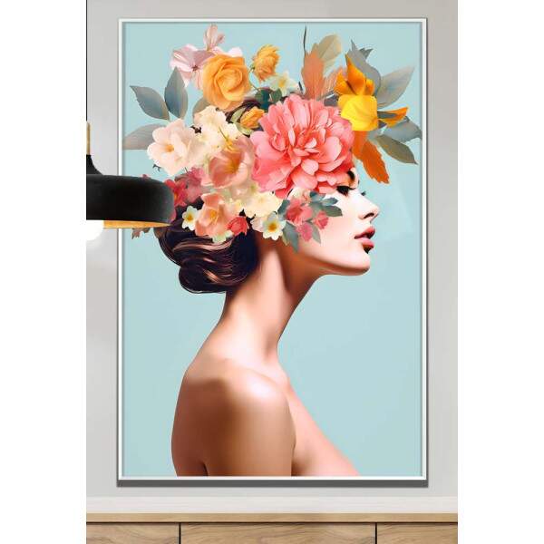 Quadro Decorativo Colagem de Flores em Cabelo de Mulher