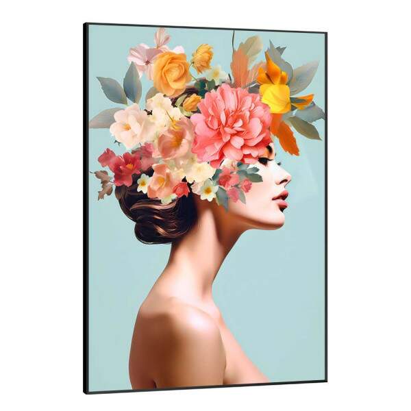 Quadro Decorativo Colagem de Flores em Cabelo de Mulher