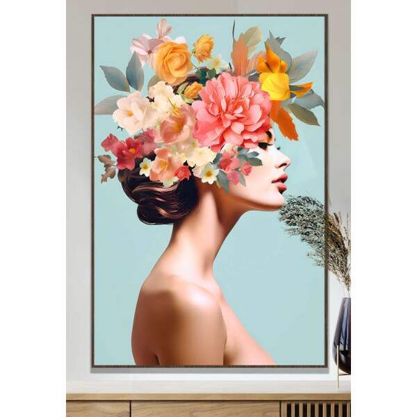 Quadro Decorativo Colagem de Flores em Cabelo de Mulher