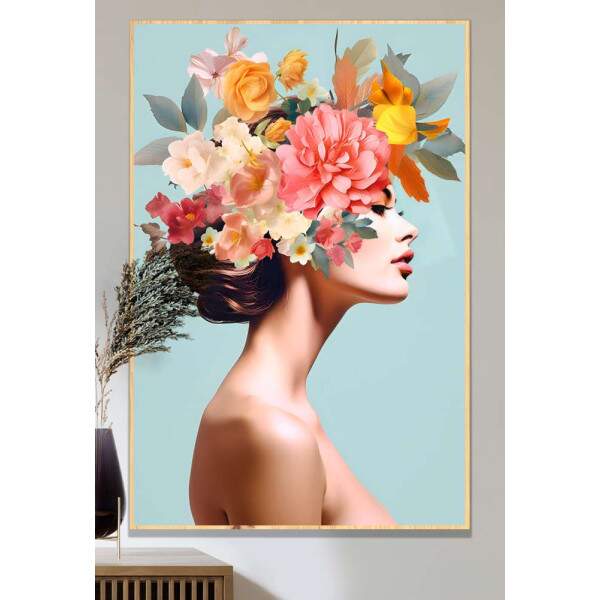 Quadro Decorativo Colagem de Flores em Cabelo de Mulher