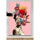 Quadro Decorativo Colagem de Flores em Metade de Rosto de Mulher
