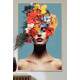 Quadro Decorativo Colagem de Flores em Mulher com Maquiagem Fundo Azul