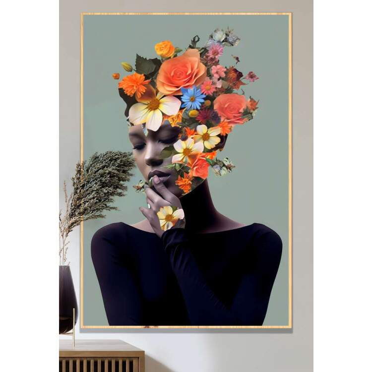 Quadro Decorativo Colagem de Flores em Mulher Fumando