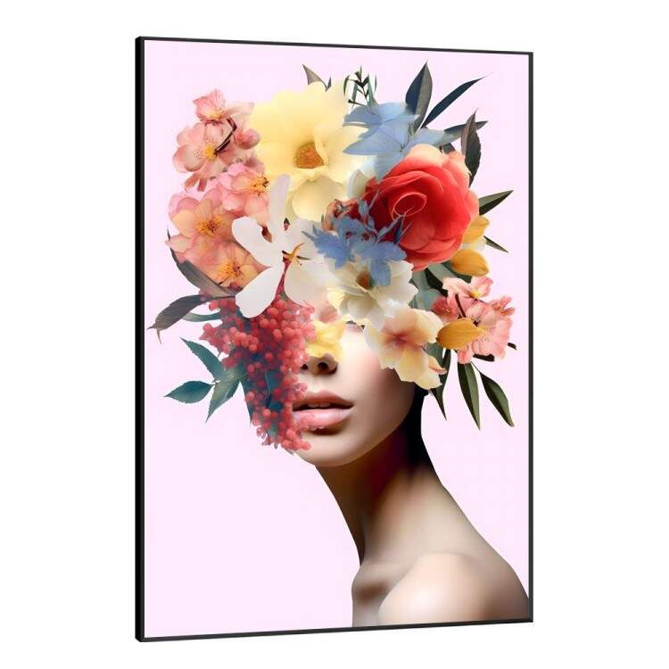 Quadro Decorativo Colagem de Flores em Mulher Olhando de Lado