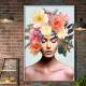 Quadro Decorativo Colagem de Flores em Mulher Olhando Para Baixo