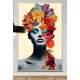 Quadro Decorativo Colagem de Flores em Mulher Tons de Azul