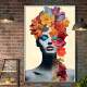 Quadro Decorativo Colagem de Flores em Mulher Tons de Azul