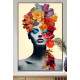 Quadro Decorativo Colagem de Flores em Mulher Tons de Azul