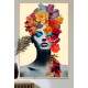 Quadro Decorativo Colagem de Flores em Mulher Tons de Azul