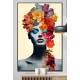Quadro Decorativo Colagem de Flores em Mulher Tons de Azul