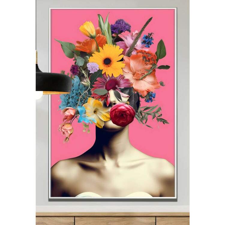 Quadro Decorativo Colagem de Flores em Rosto de Mulher