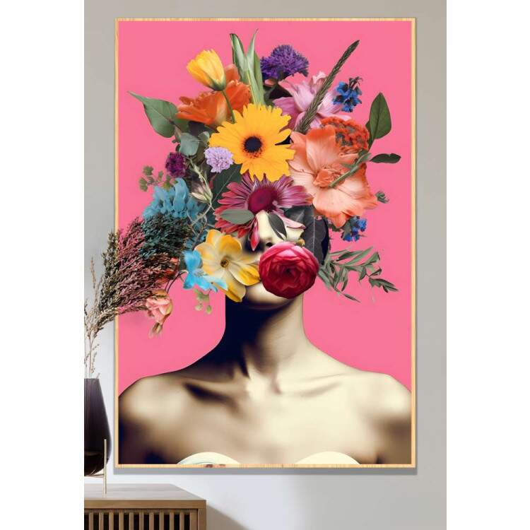 Quadro Decorativo Colagem de Flores em Rosto de Mulher