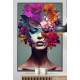 Quadro Decorativo Colagem de Flores em Volta de Mulher