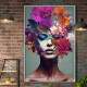Quadro Decorativo Colagem de Flores em Volta de Mulher