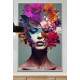 Quadro Decorativo Colagem de Flores em Volta de Mulher