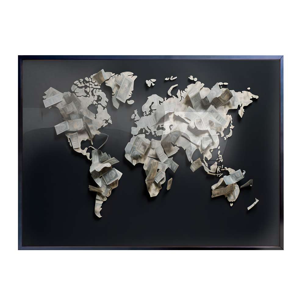 Quadro Decorativo Dinheiro em Forma de Mapa do Mundo