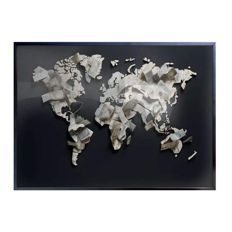Quadro Decorativo Dinheiro em Forma de Mapa do Mundo