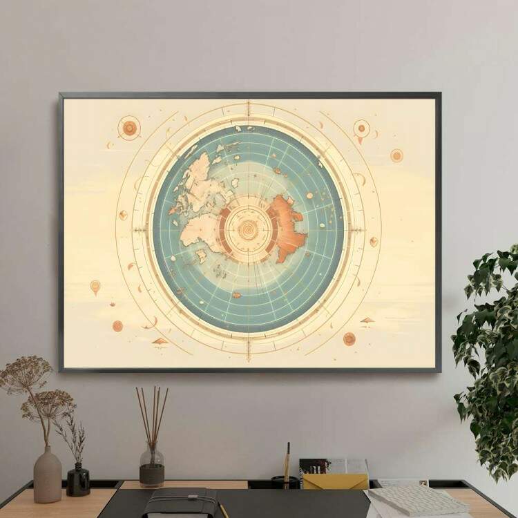 Quadro Decorativo Mapa do Mundo Em Globo Sol e Lua Mapeados